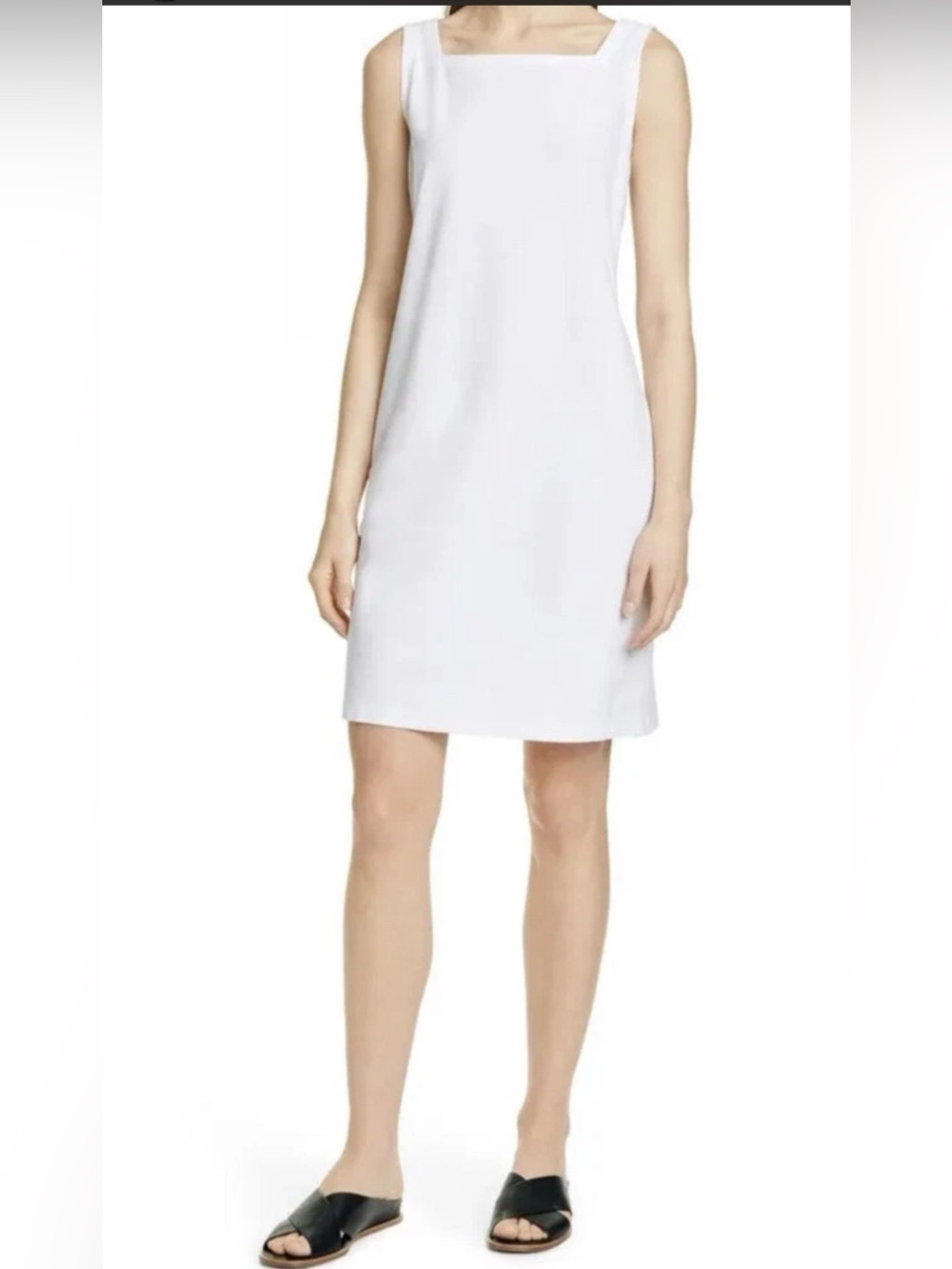 Eileen Fisher Crepe White Sleeveless Tank Shift Dress XS Square Neck NEW NWOT